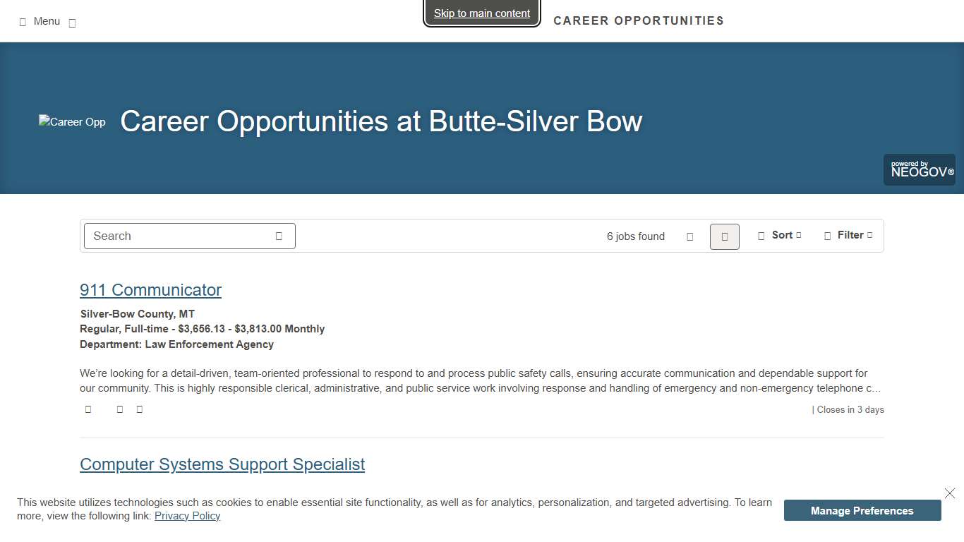 Career Opportunities Sorted by Job Title ascending Career Opportunities at Butte-Silver Bow